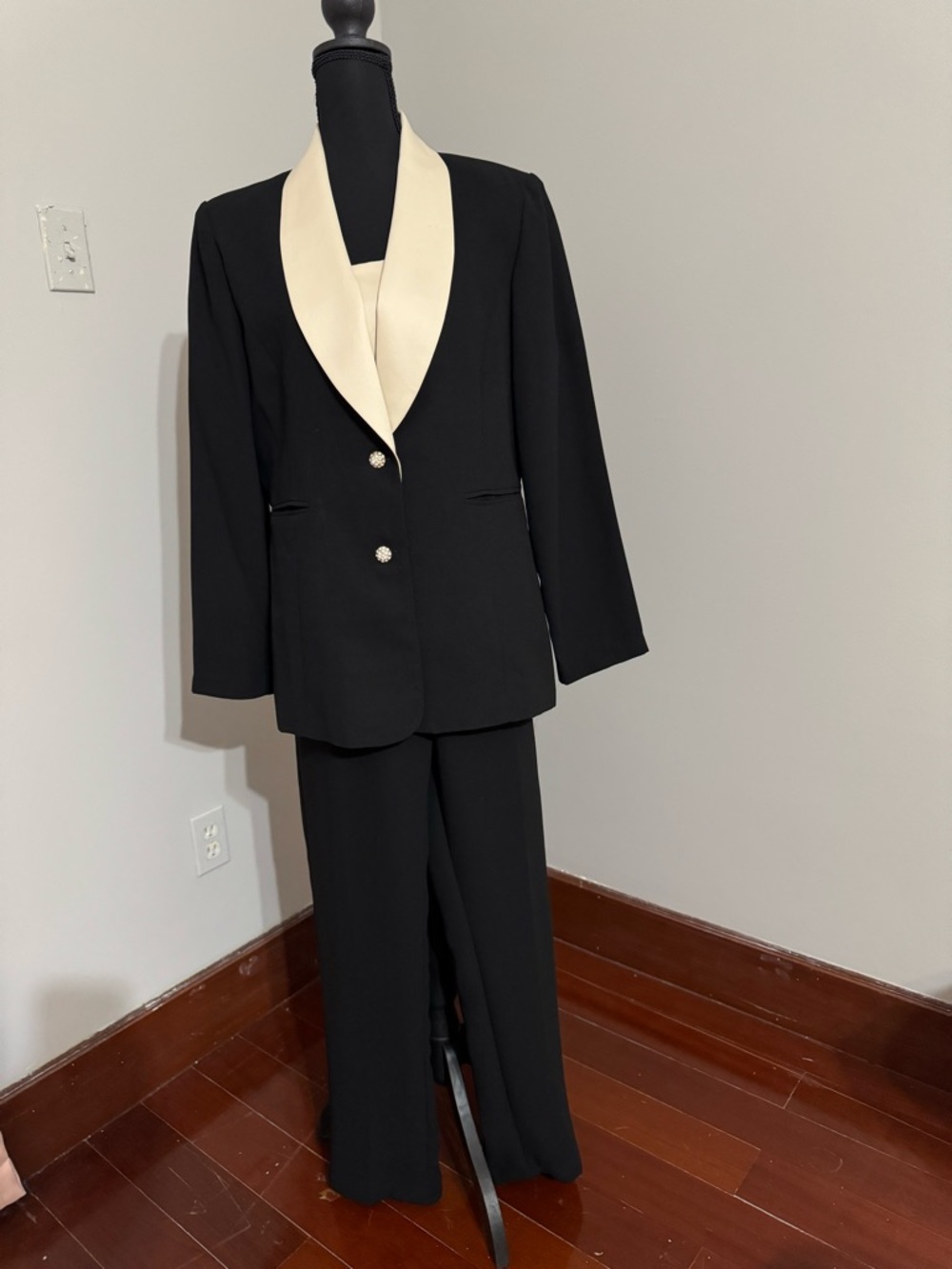 Studio Black Suit with Cream Satin Shawl Collar
